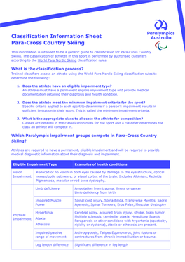Classification Information Sheet Para-Cross Country Skiing