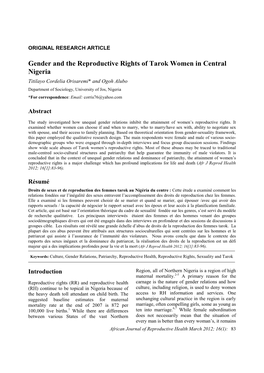 Gender and the Reproductive Rights of Tarok Women in Central Nigeria