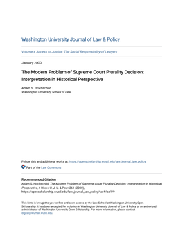 The Modern Problem of Supreme Court Plurality Decision: Interpretation in Historical Perspective