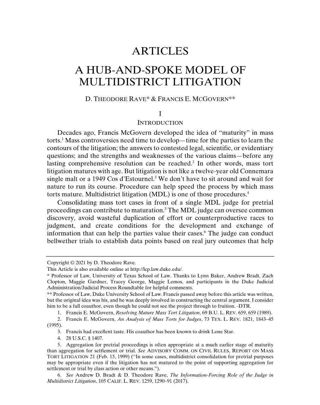 A Hub-And-Spoke Model of Multidistrict Litigation