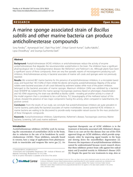 A Marine Sponge Associated Strain of Bacillus Subtilis and Other Marine Bacteria Can Produce Anticholinesterase Compounds