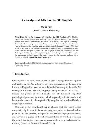 An Analysis of I-Umlaut in Old English