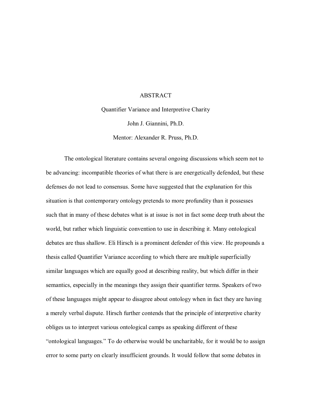 ABSTRACT Quantifier Variance and Interpretive Charity John J. Giannini