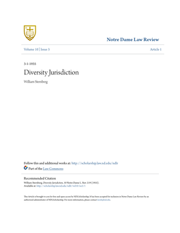 Diversity Jurisdiction William Sternberg