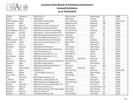 Louisiana State Board of Architectural Examiners Licensed Architects As of 10/22/2018