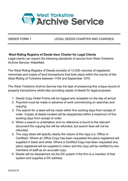 ORDER FORM 1 LEGAL DEEDS CHARTER and CHARGES West