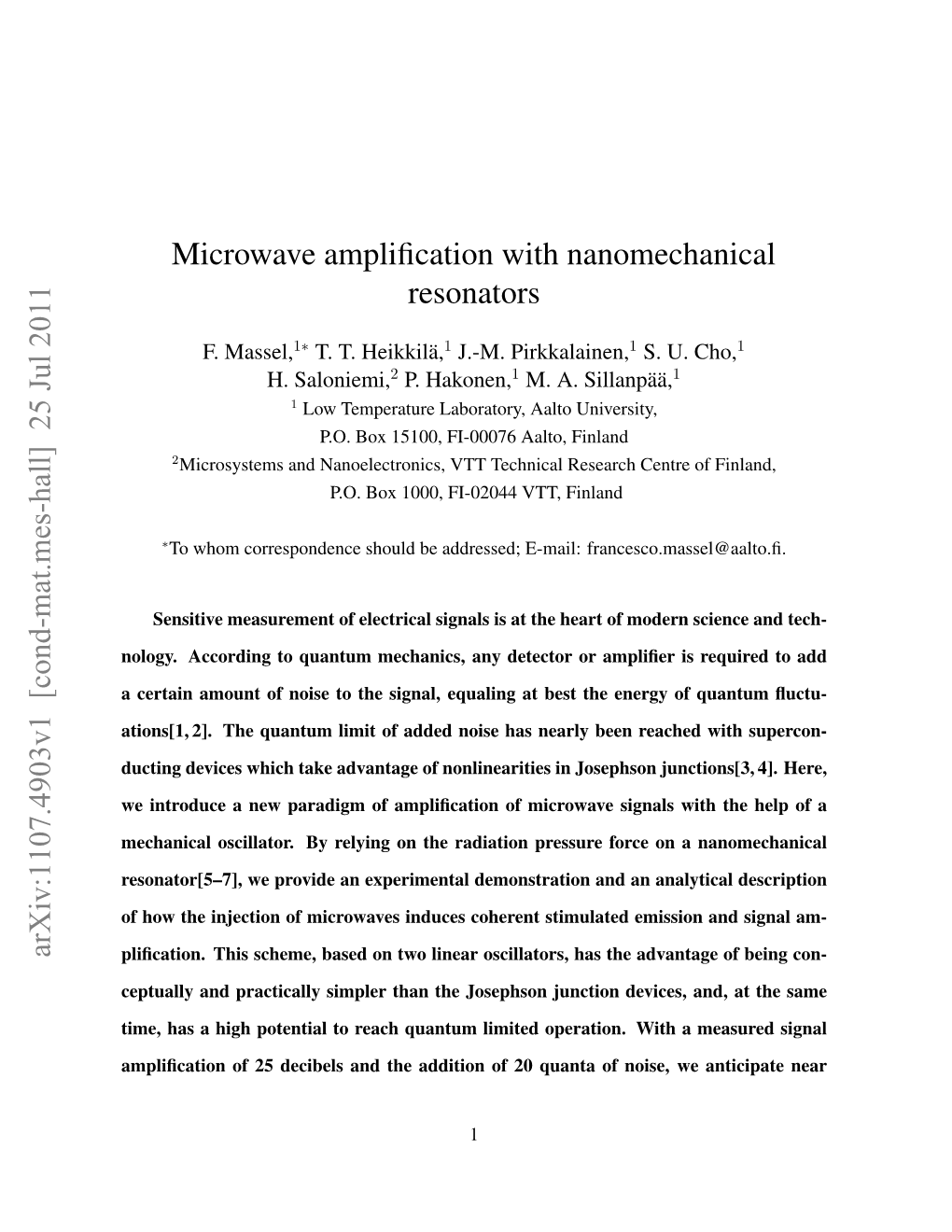 Microwave Amplification with Nanomechanical Resonators