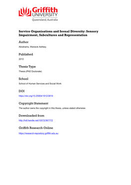 Service Organisations and Sexual Diversity: Sensory Impairment, Subcultures and Representation
