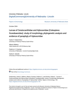 Larvae of Ceratocanthidae and Hybosoridae (Coleoptera: Scarabaeoidea): Study of Morphology, Phylogenetic Analysis and Evidence of Paraphyly of Hybosoridae