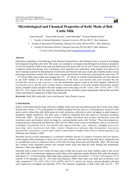 Microbiological and Chemical Properties of Kefir Made of Bali Cattle Milk