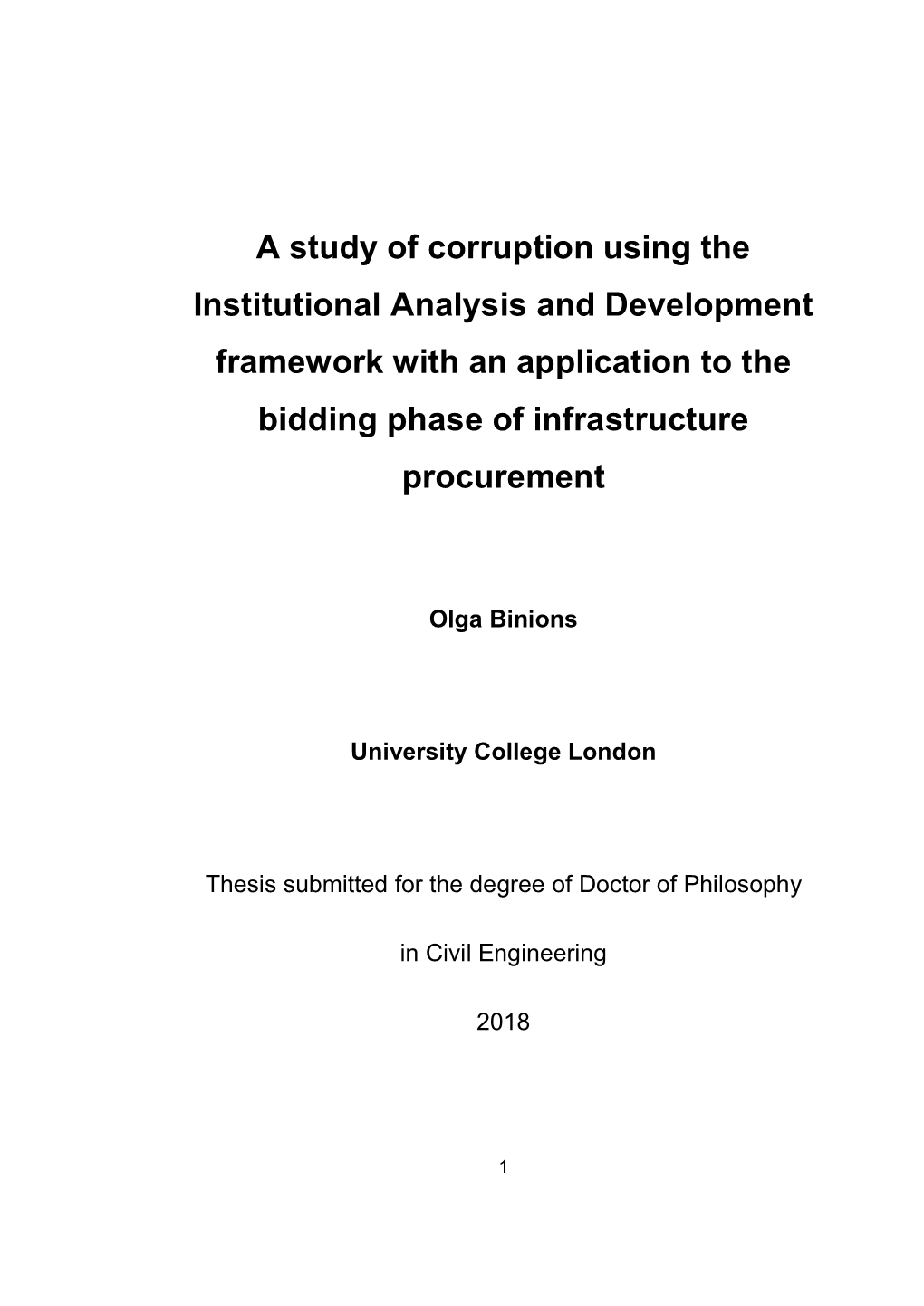 A Study of Corruption Using the Institutional Analysis and Development Framework with an Application to the Bidding Phase of Infrastructure Procurement