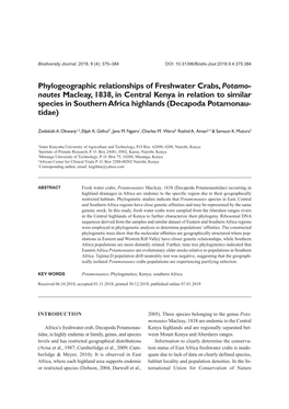 Phylogeographic Relationships of Freshwater