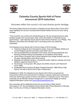 Catawba County Sports Hall of Fame Announces 2019 Inductees