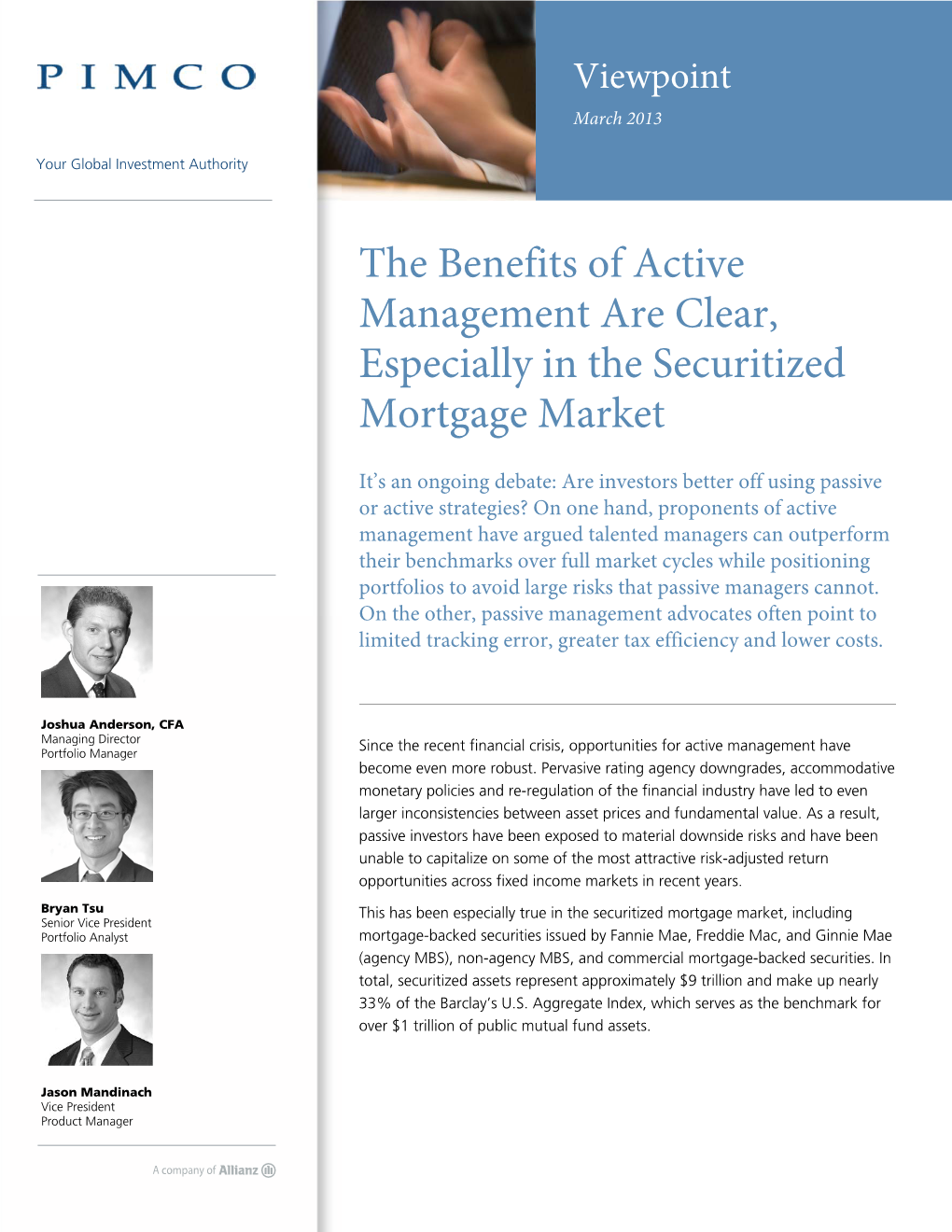 The Benefits of Active Management Are Clear, Especially in the Securitized Mortgage Market