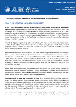 Covid-19 and Minority Rights: Overview and Promising Practices