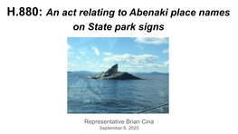 H.880: an Act Relating to Abenaki Place Names on State Park Signs