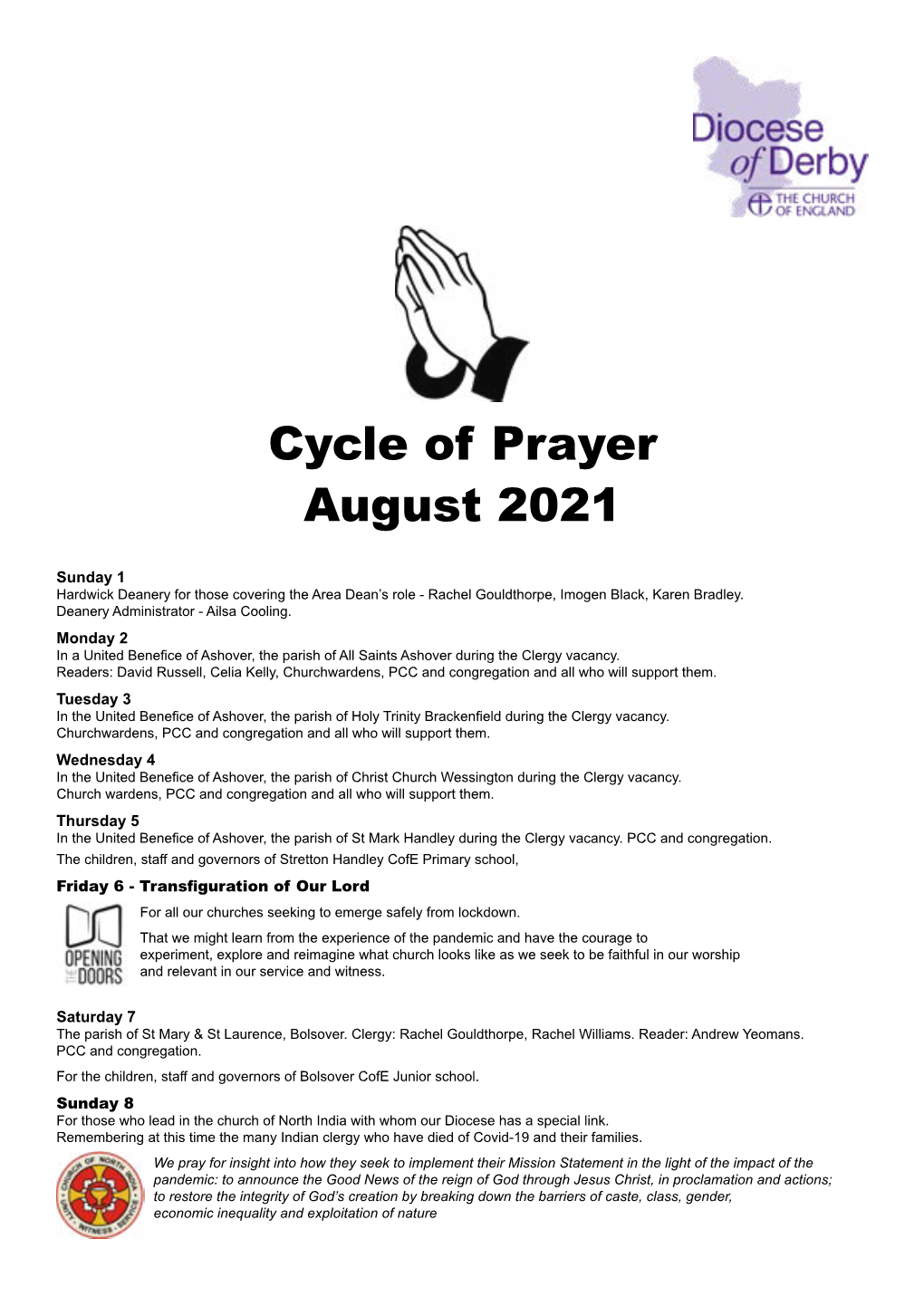 Download the August 2021 Cycle of Prayer
