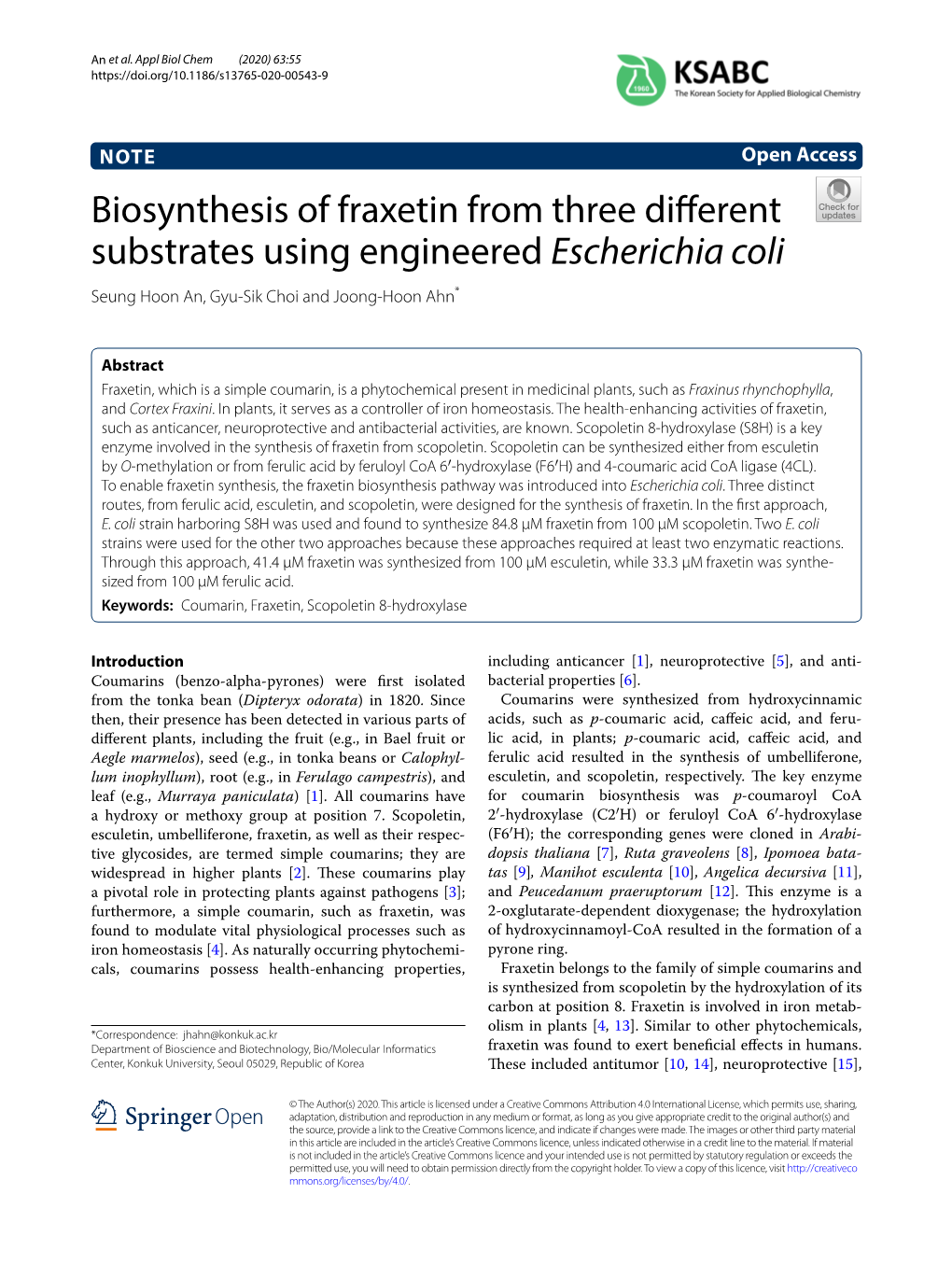 Biosynthesis of Fraxetin from Three Different Substrates Using