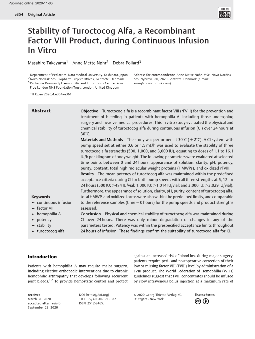 Stability of Turoctocog Alfa, a Recombinant Factor VIII Product, During Continuous Infusion in Vitro