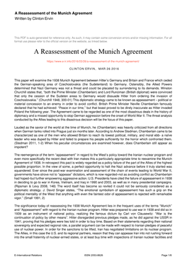A Reassessment of the Munich Agreement Written by Clinton Ervin