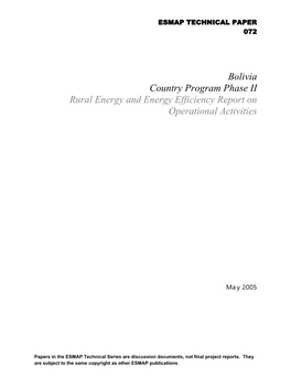 Bolivia Country Program Phase II Rural Energy and Energy Efficiency Report on Operational Activities