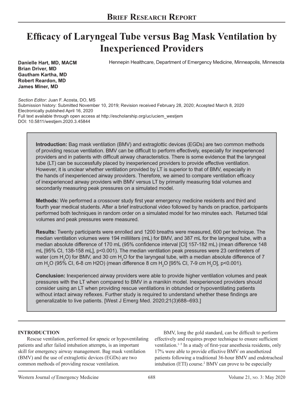 Efficacy of Laryngeal Tube Versus Bag Mask Ventilation by Inexperienced Providers