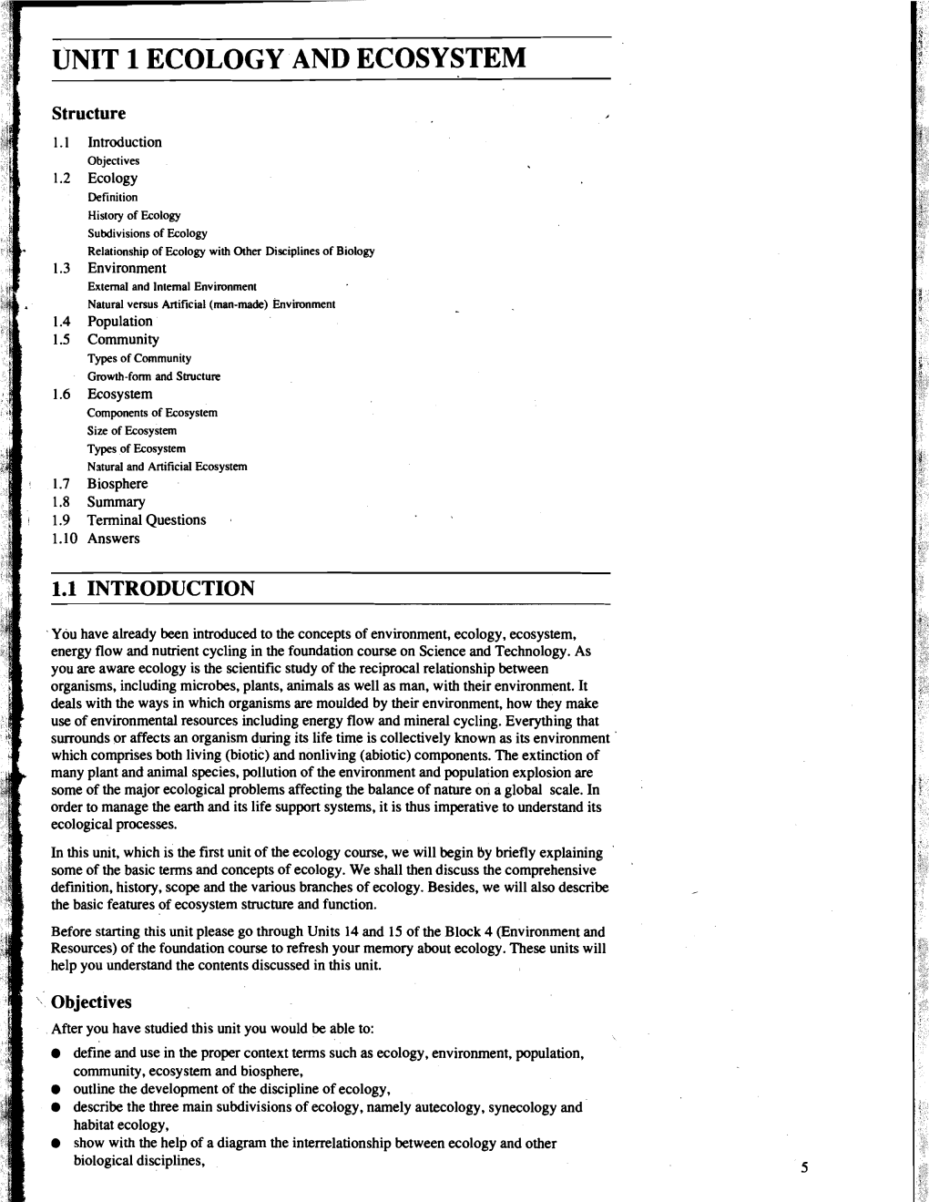 Unit 1 Ecology and Ecosystem