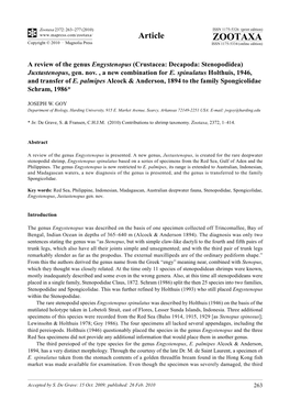 Zootaxa, a Review of the Genus Engystenopus