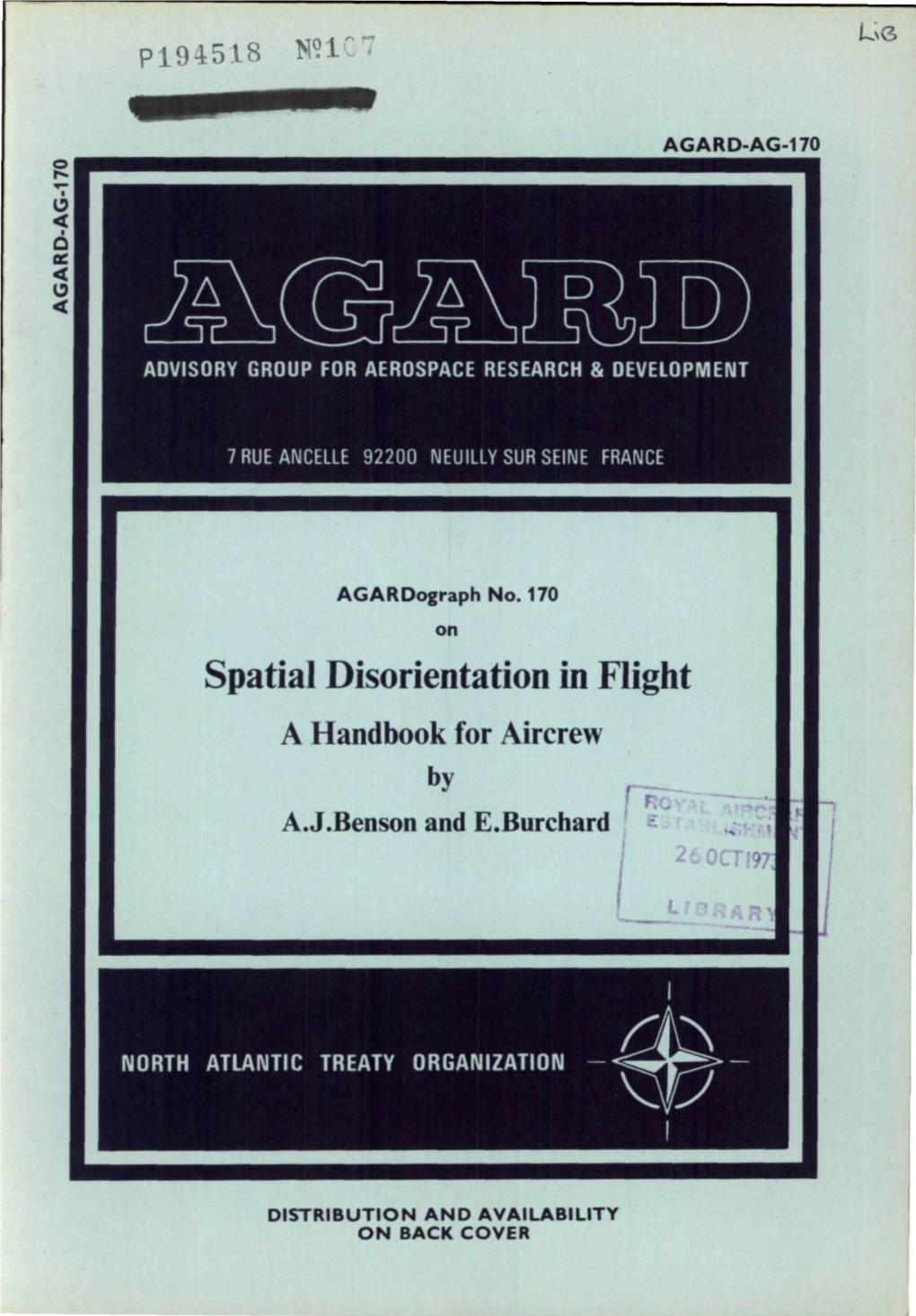 Spatial Disorientation in Flight a Handbook for Aircrew by A.J.Benson and E.Burchard Rs