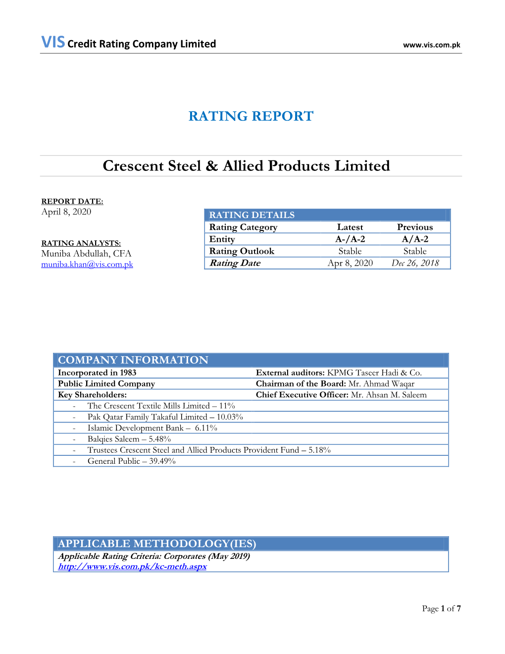 RATING REPORT Crescent Steel & Allied Products Limited