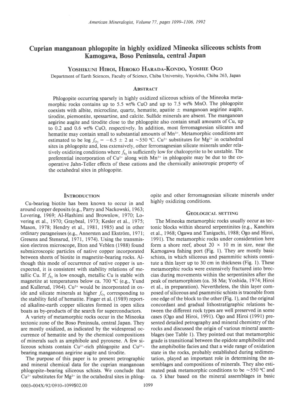 Cuprian Manganoan Phlogopite in Highly Oxidized Mineoka Siliceous