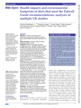 Health Impacts and Environmental Footprints of Diets That Meet the Eatwell Guide Recommendations: Analyses of Multiple UK Studies