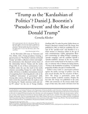 Trump As the 'Kardashian of Politics'? Daniel J. Boorstin's 'Pseudo‐Event