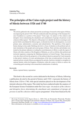 The Principles of the Cuius Regio Project and the History of Silesia Between 1526 and 1740