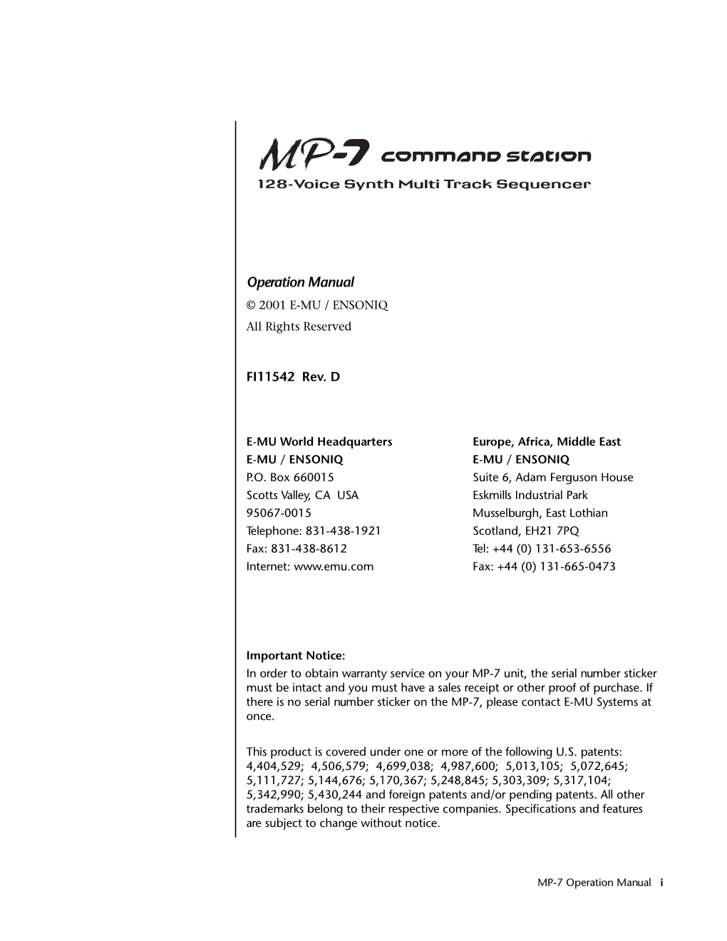 MP-7 Operation Manual (Revison D)