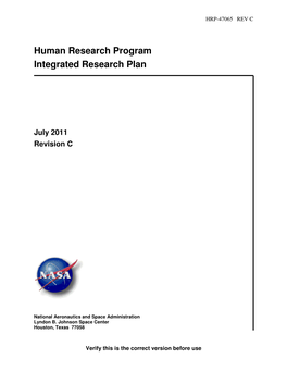 Human Research Program Integrated Research Plan