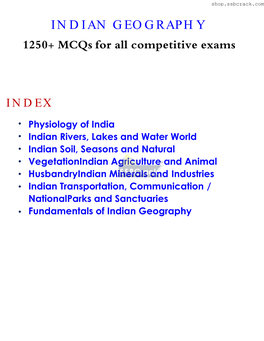 INDIAN GEOGRAPHY 1250+ Mcqs for All Competitive Exams