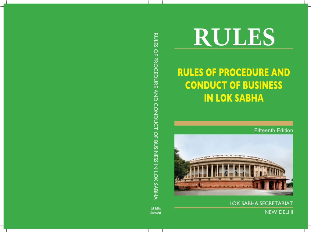 Rules of Procedure and Conduct of Business in Lok Sabha Fifteenth Edition