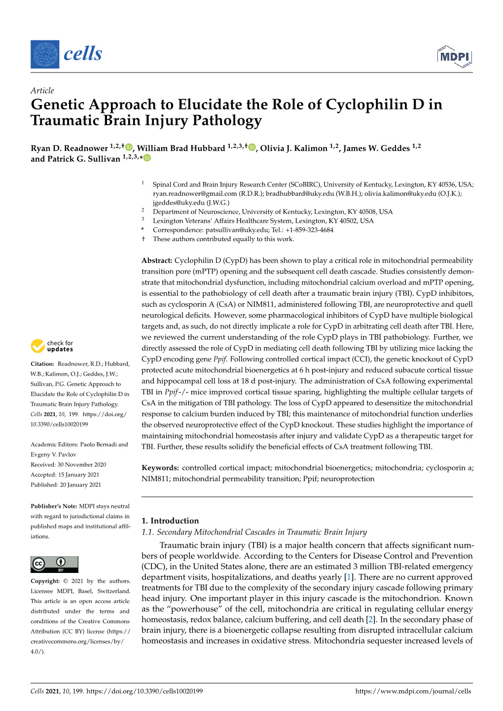 Genetic Approach to Elucidate the Role of Cyclophilin D in Traumatic Brain Injury Pathology