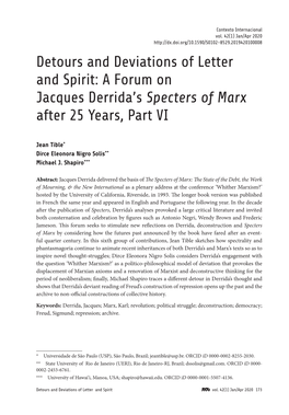 A Forum on Jacques Derrida's Specters of Marx After 25