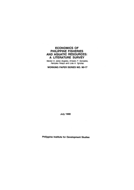 ECONOMICS of PHILIPPINE FISHERIES and AQUATIC RESOURCES: a LITERATURE SURVEY Marian S