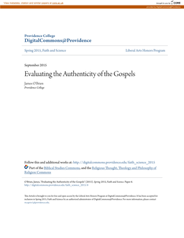 Evaluating the Authenticity of the Gospels James O'brien Providence College