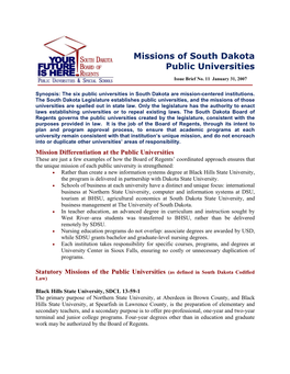 Issue 11: Missions of South Dakota Public Universities