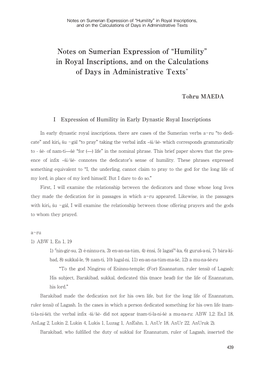 Notes on Sumerian Expression of “Humility” in Royal Inscriptions, and on the Calculations of Days in Administrative Texts