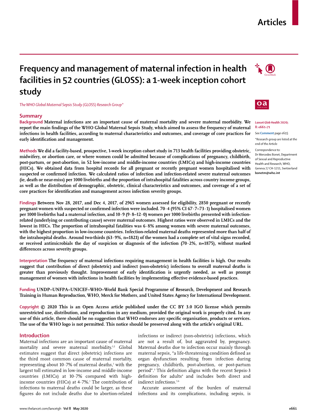 Frequency and Management of Maternal Infection in Health Facilities in 52 Countries (GLOSS): a 1-Week Inception Cohort Study