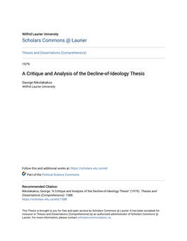 A Critique and Analysis of the Decline-Of-Ideology Thesis