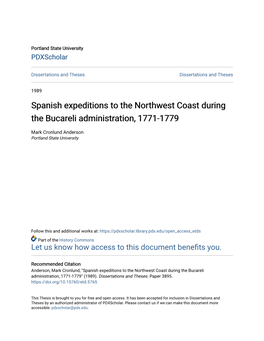 Spanish Expeditions to the Northwest Coast During the Bucareli Administration, 1771-1779