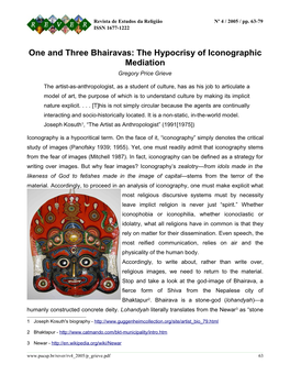 One and Three Bhairavas: the Hypocrisy of Iconographic Mediation Gregory Price Grieve