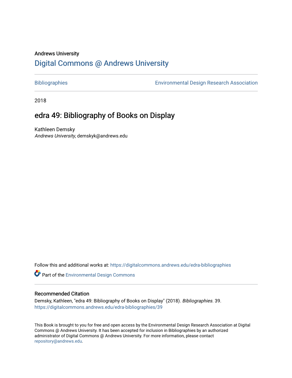 Edra 49: Bibliography of Books on Display