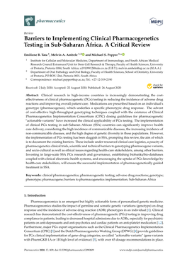 Barriers to Implementing Clinical Pharmacogenetics Testing in Sub-Saharan Africa